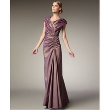 Tadashi Shoji Metallic Pewter/Silver Stretch Taffeta Gown 12