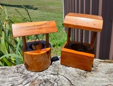 2 Vintage Folk Art Hand Crafted Small Wooden Wishing Wells