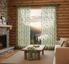 Sage Green Sheer Curtains 2 Panels Leaf Embroidered Linen 52x84 Miulee