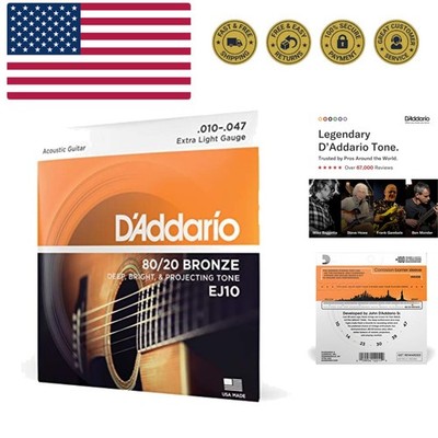 Acoustic Guitar Strings, 80/20 Bronze, EJ10, Extra Light Gauge 10-47, 6-Strin...