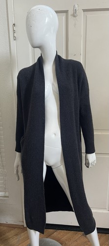 VINCE Charcoal Grey Ribbed Cashmere Wool Long Open Sweater Coat Sz S