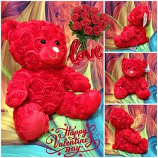 NEW Build-a-Bear Red Rose Bouquet Stuffed Plush 14" Roses Teddy Valentines Day