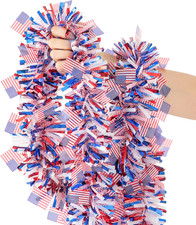 33FT 4Th of July Patriotic Tinsel Garland Red White Blue Metallic Twist Foil Tin