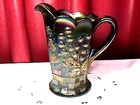 "RASPBERRY" MILK PITCHER FABOULIS COLOR  AMETHYST  CARNIVAL GLASS BY: NORTHWOOD
