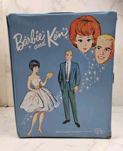 Vintage 1964 Barbie and Ken Double Doll Vinyl Blue Carrying Case