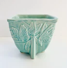 RARE Aqua Blue Nelson McCoy Butterfly Square Jardiniere Antique Planter Pot