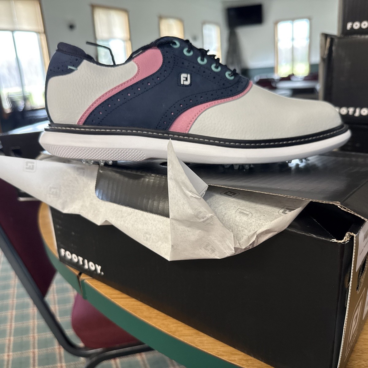 FootJoy New Wave Traditions 'White Navy Pink' 57959 Damaged Box