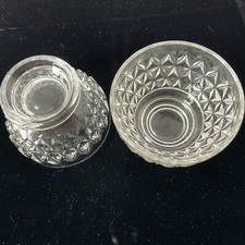 Clear Glass Diamond Pattern Sherbet Footed Ice Cream Bowls Two 3 1/2"x2 1/2"