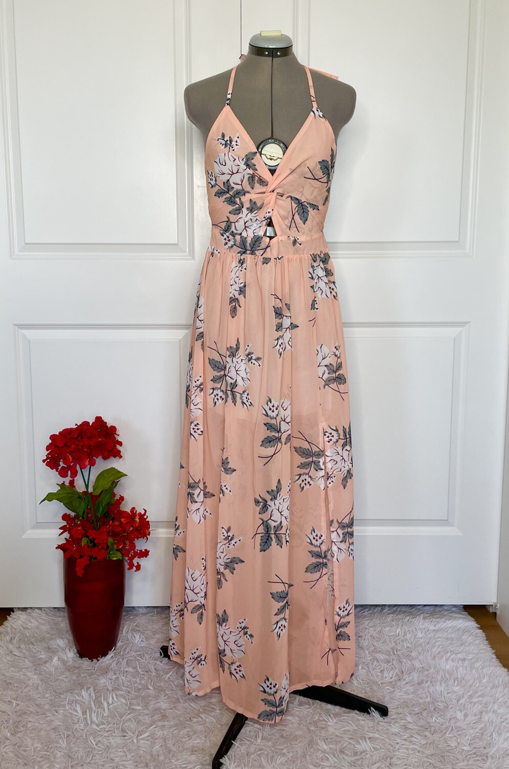 Peach Floral Cutout Maxi Dress Gem