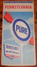 BH1050 Vtg Pure Oil Company Gas Station Pennsylvania Road Map 1963