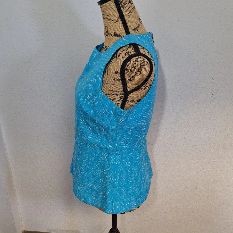 Camiseta sin mangas Michael Kors para mujer azul ajustada sin mangas peplum talla 6 cremallera trasera Foto 3 de 4