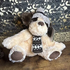Hugfun International Dog Wearing Scarf & Hat Plush Brown Soft Toy Stuffed Animal