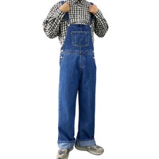 Men Denim Bib and Brace Work Pants Dungarees Jumpsuit Zip Fly Jeans Trousers