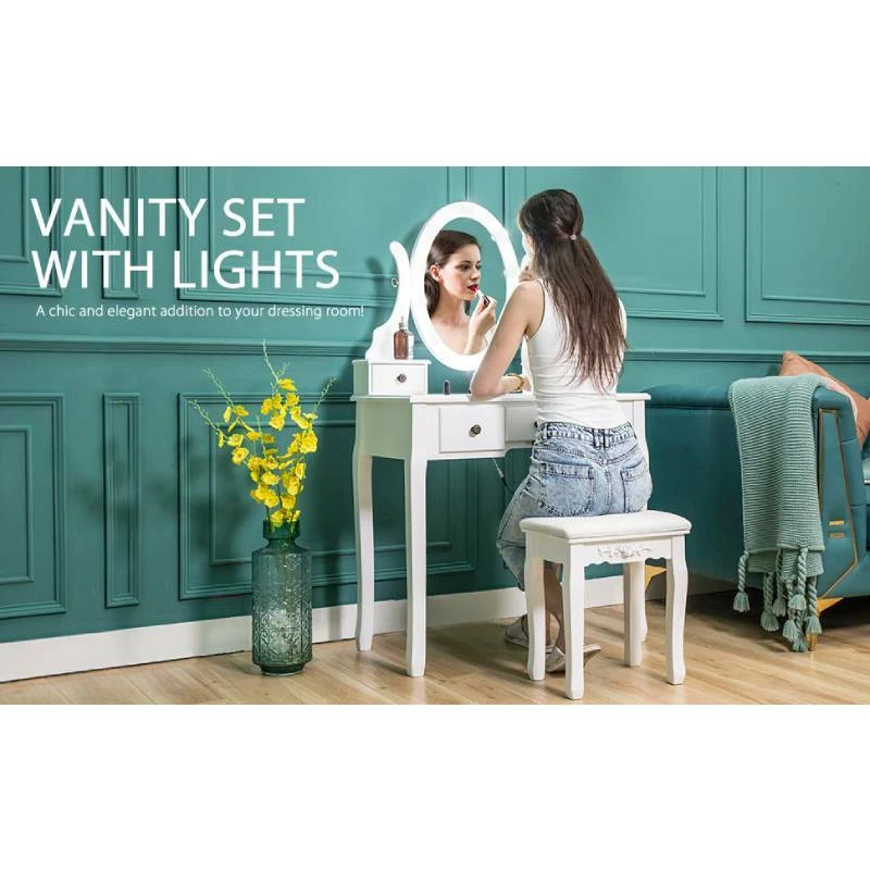 Vanity Set Makeup Dressing Table w/ 10Led 360° Rotating Lighted Mirror 5 Drawers - Image 2 of 4