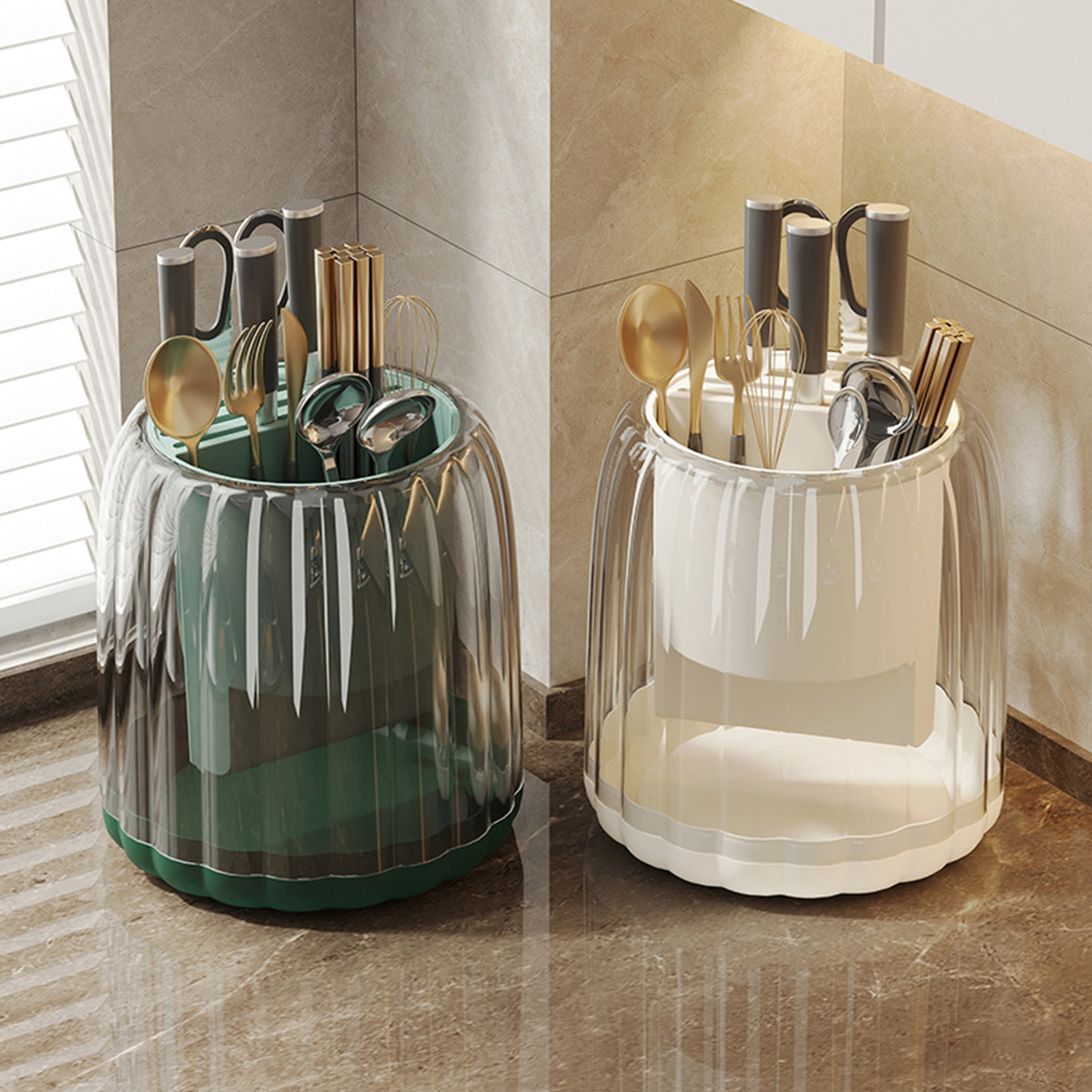 (Transparent)Rotating Utensil Holder Stable And Safe Knife Utensil