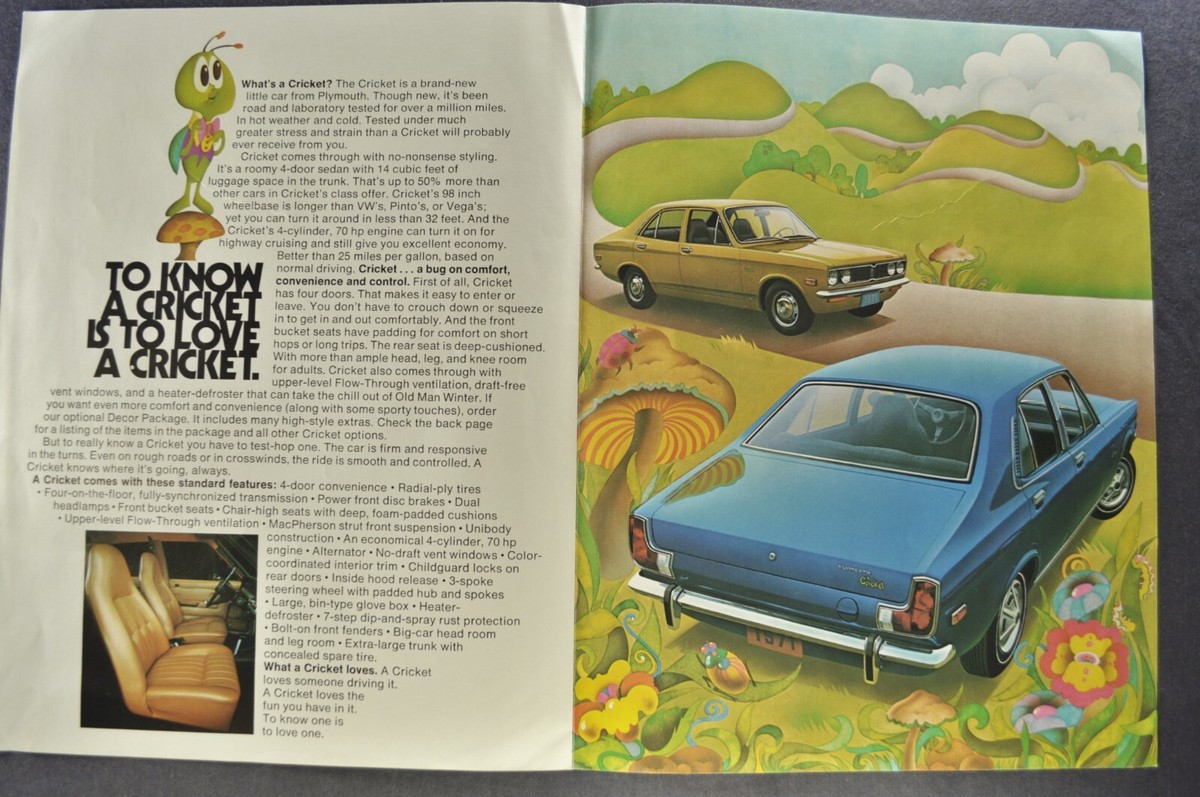 1971 Plymouth Cricket Brochure Folder Mitsubishi Sedan Nice