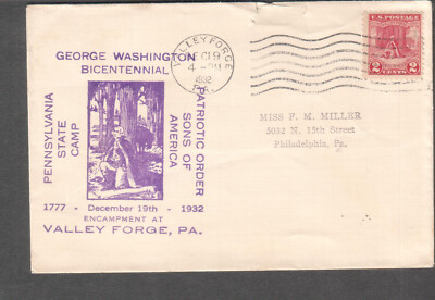 Dec 19 1932 cachet cover Valley Forge PA encampment George Washington