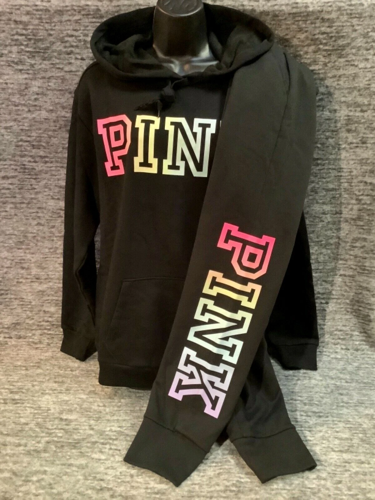 UNDERCOVER Felpa con cappuccio Victoria's Secret rosa ombra arcobaleno campus + set pantaloni jogger nero L