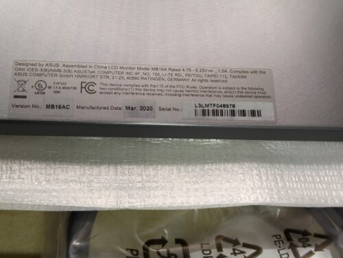 Asus ZenScreen MB16A 16 Inch Portable Monitor TESTED & WORKING CONDITION - Picture 11 of 15