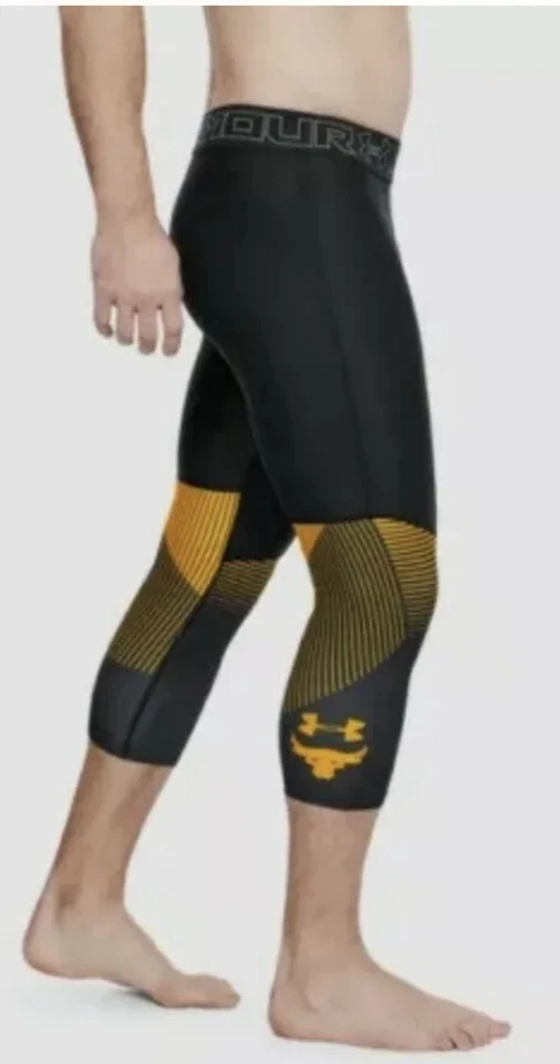 NWT UA PROJECT ROCK  3/4 Black Gold TIGHTS COMPRESSION. 1321411-001. Size Small - Image 2 of 4