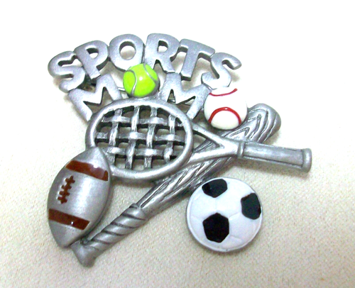 Vintage Sports Mom Brooch Pin Silver Tone Metal Enamel Signed REN 1.5" - Picture 2 of 3
