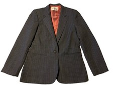 Vintage Womens Size 12 Levi Strauss Co Navy Blue Pinstripe Blazer Satin Lining