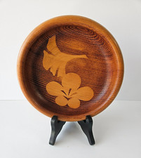 Hand-Carved Wooden Bowl with Floral Design 7 3/4 " Diameter