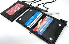 Genuine Leather ID Badge 6 Credit Cards Holder Zip Lanyard Wallet Adjustable Nec