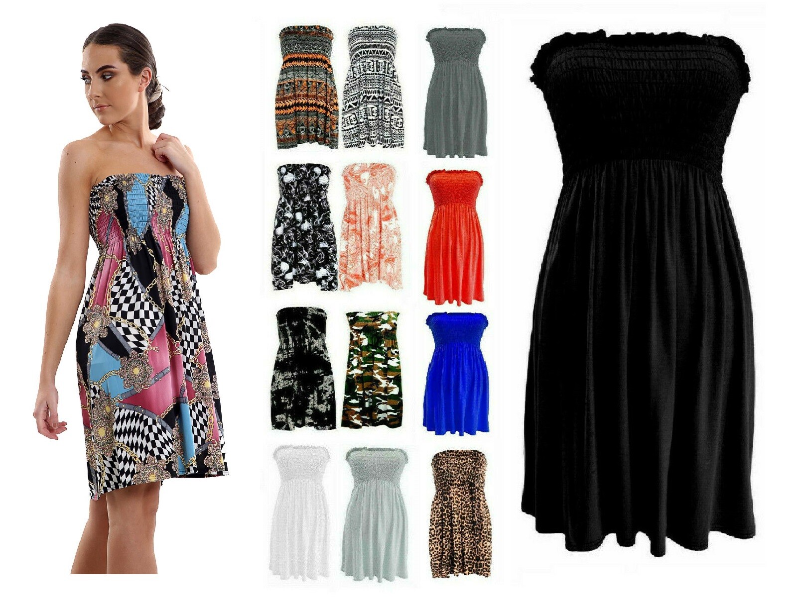 Ladies Verano Boho Top Tubo Palabra de Honor Corto sin Tirantes Estampado Talla