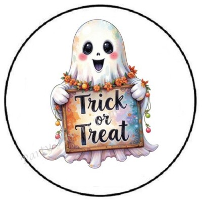 TRICK OR TREAT GHOST HALLOWEEN ENVELOPE SEALS LABELS STICKERS PARTY FAVORS