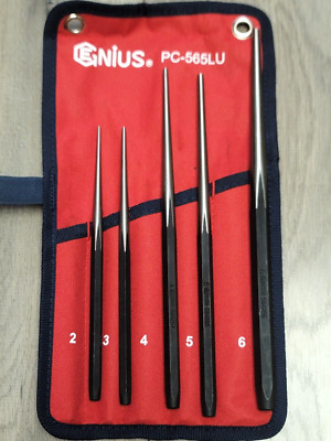 Genius Tools 5pc PRO Long Taper Line Up Punch Set w/ Roll Pouch #PC-565LU