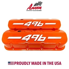 Big Block Chevy 496 Tall Valve Covers Orange with Raised Logo - Ansen USA