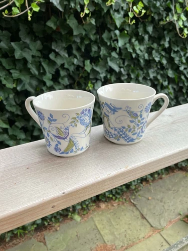 Norway Figgjo Lotte 2 Coffee Cups 3" Wide Blue Green Modern Retro Design