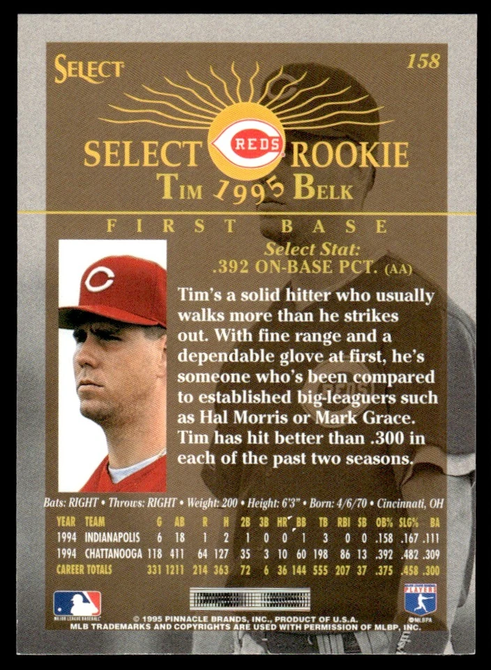1995 Select Artist's Proofs Tim Belk Cincinnati Reds #158 - Image 2 of 2
