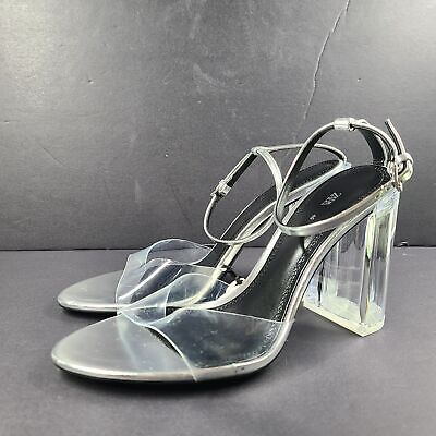 Marc Fisher Block Heels 10M Womens Black Silver Glitter Ankle Strap Round  Toe | eBay