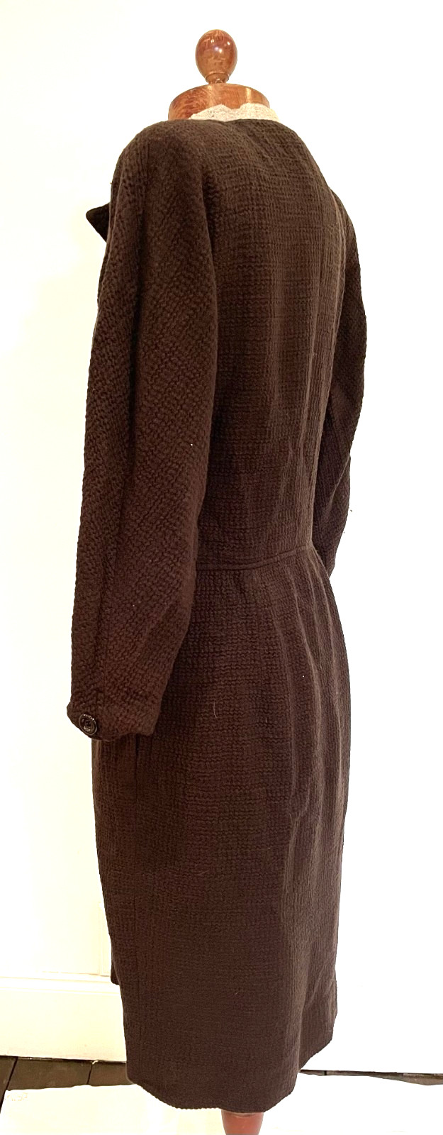 VINTAGE 80s VALENTINO Knitted Brown Sheath Dress w/ Shoulder Pads UK SIZE 14 thumbnail 3