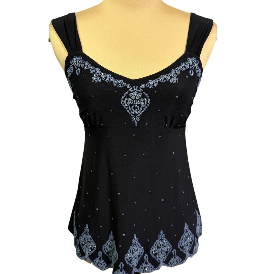 VTG Y2K Dressbarn Embellished Tank Top Sz M P Fairy Whimsigoth Going Out USA - Image 2 of 4