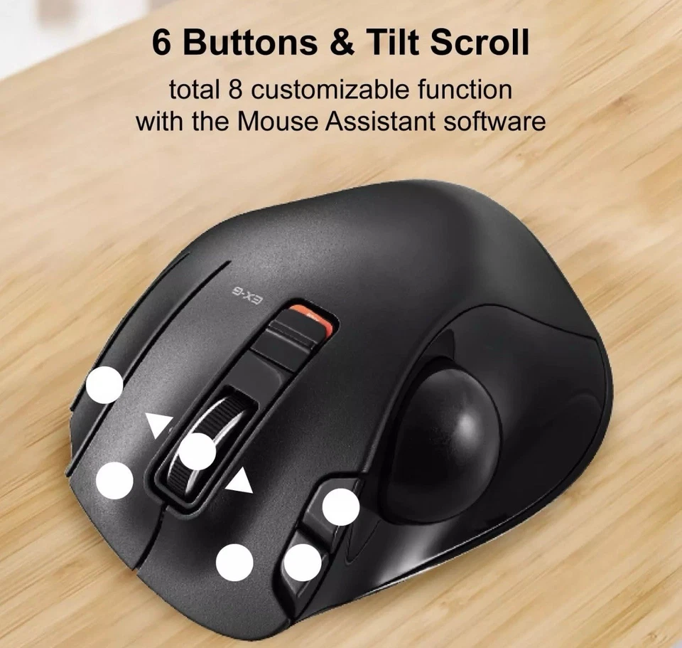 ELECOM EX-G Trackball Mouse, 2.4GHz USB Wireless, Ergonomic Design C1 - Image 3 of 4