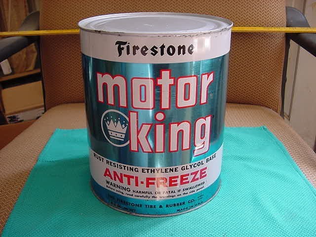 Vintage Firestone Motor King Full Anti-Freeze Can Oil Can Style - NM Akron Ohio*