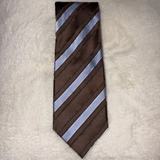 Donald J Trump Signature Collection 100% Silk Blue Brown Stripe Necktie Gold Tag