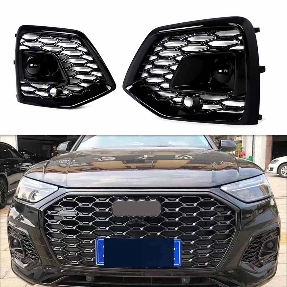 For 2021-2025 Audi Q5 SQ5 Front Fog Light ABS Gloss Black Honeycomb Grille Cover - Изображение 2 из 4