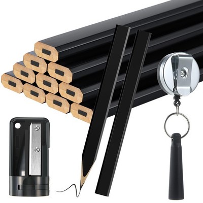 14 Pcs Carpenter Pencils, 7 Inches Flat Octagonal Hard Black Woodworking
