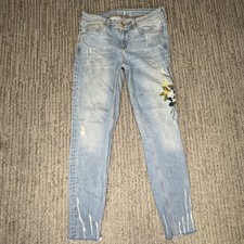 Zara Z1975 Size 04 Girls Youth Jeans Floral Jegging Mid Rise Distressed Blue
