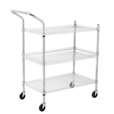 3 Tier Rolling Utility Cart w/ High Handle ,Heavy Duty Wire Shelves Storage Cart
