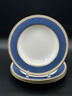 Wedgwood England W2376 Blue Gold 8" Soup Bowls Set of 4 Bone China