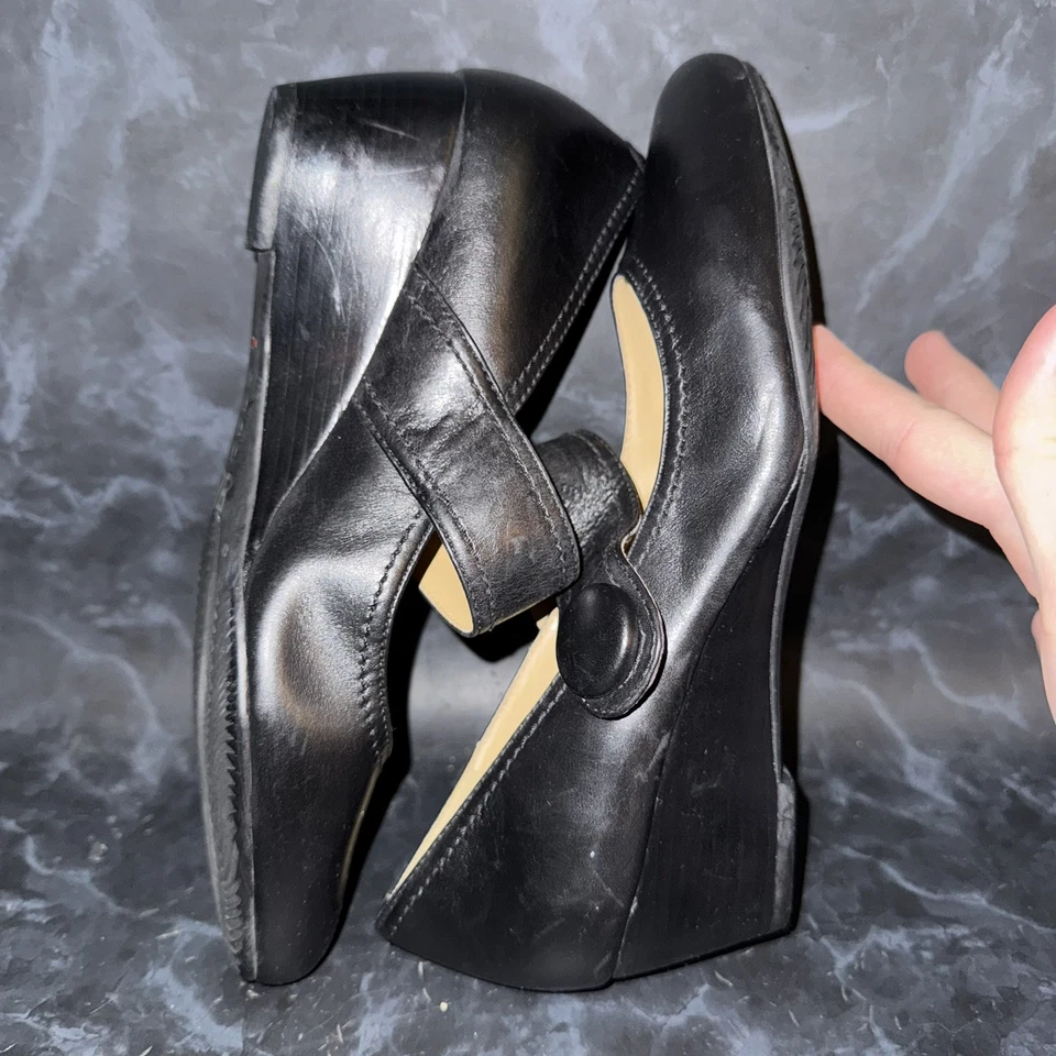 ECCO черной кожи Mary Janes на танкетке насосы каблуки туфли женский размер 9-9,5 (40) - Изображение 4 из 4