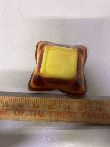 MCM Sasaki ? Slag Glass Trinket Dish/Ashtray Blood Orange - Picture 3 of 7