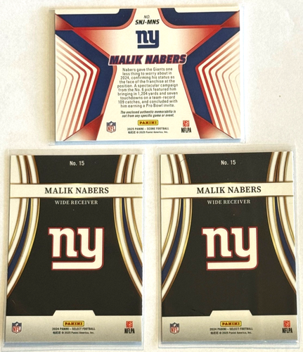 Lotto 3 Malik Nabers 2024-25 RC Panini Seleziona e Score 1 Stella della NFL Inserto - Foto 2 di 2