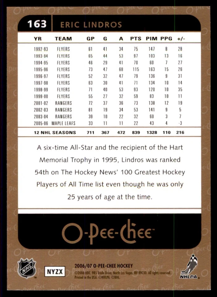 2006-07 O-Pee-Chee Eric Lindros Dallas Stars #163 - Image 2 of 2