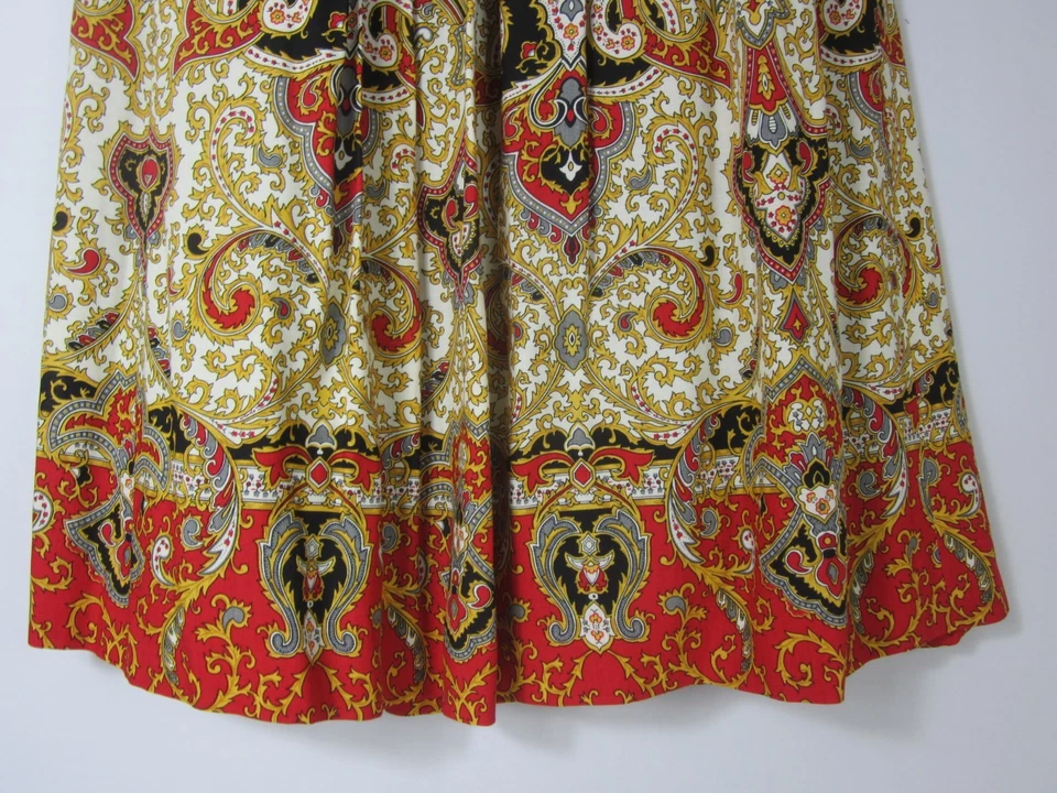 De Colección Susan Bristol Mujer XS Rojo Amarillo Paisley Plisado Falda Lana Rayón Midi Foto 3 de 4